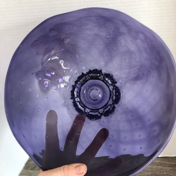 Handblown Purple Art Glass Bowl with Controlled Bubbles - Picture 5 of 16
